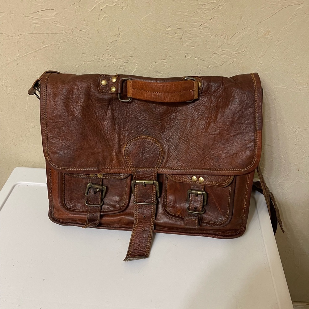 Vintage Brown Leather Messenger Bag
